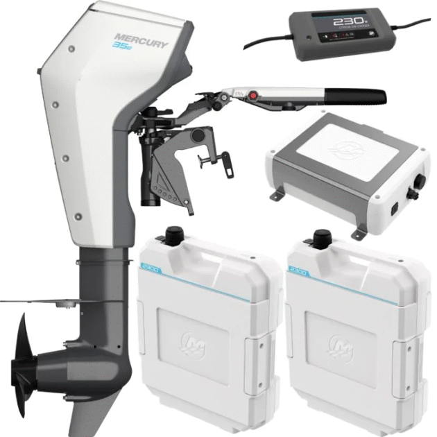 Mercury Avator 35e Electric Outboard – Tiller Handle with 2 Lithium Batteries, Power Center & Charger